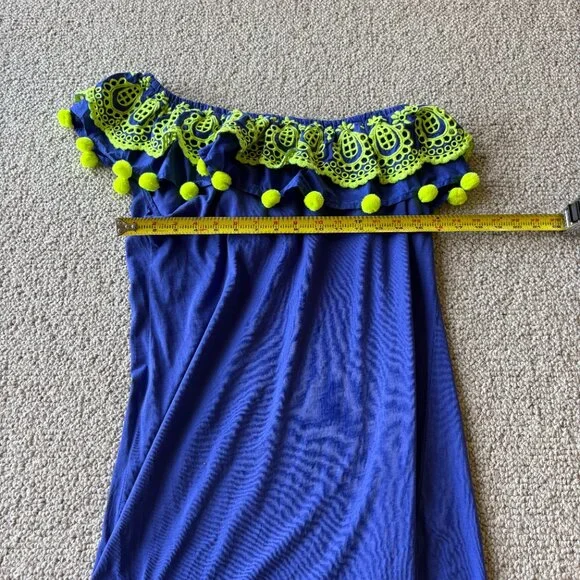Lilly Pulitzer Idara One Shoulder Ruffle Dress Corsica Blue Pom Pom M - Picture 8 of 9